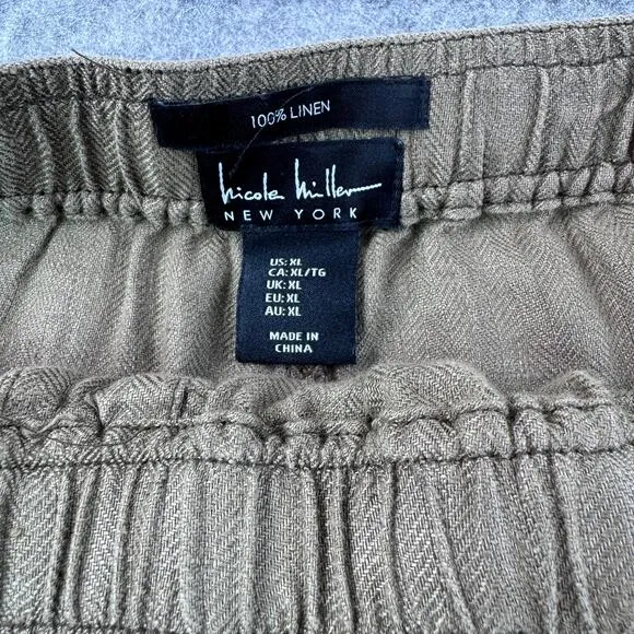 Nicole Miller Women's XL 100% Linen Drawstring‎ Olive Button Front Long Skirt