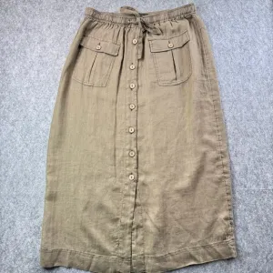 Nicole Miller Women's XL 100% Linen Drawstring‎ Olive Button Front Long Skirt