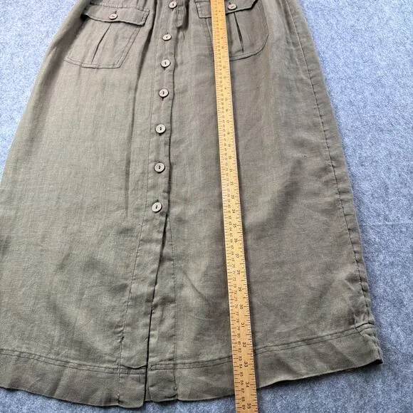 Nicole Miller Women's XL 100% Linen Drawstring‎ Olive Button Front Long Skirt