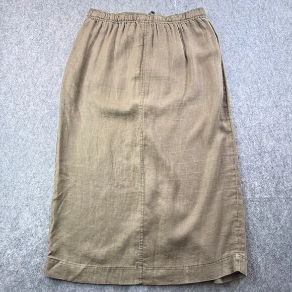 Nicole Miller Women's XL 100% Linen Drawstring‎ Olive Button Front Long Skirt
