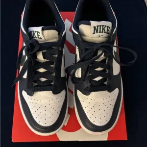 Nike Boys Dunk Low GS navy and white with green swoosh