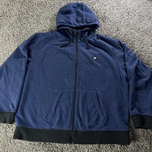 Nike French Terrie Blue Full Zip Hoodie Mens Size 3XL Black Trim 678560-480