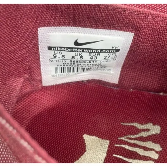 Nike SB Men's Brata Burgundy Canvas Skateboard Shoes Sz 9.5M (599632-611) EUC