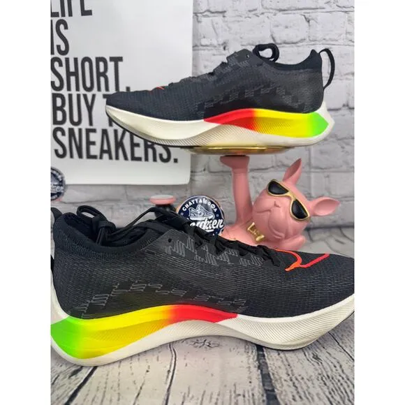 Nike Zoom Fly 4 Running Shoes Mens 12.5 Black Green Orange White Sneakers NEW