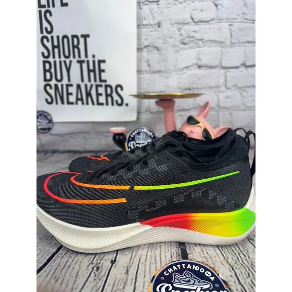 Nike Zoom Fly 4 Running Shoes Mens 12.5 Black Green Orange White Sneakers NEW