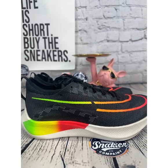 Nike Zoom Fly 4 Running Shoes Mens 12.5 Black Green Orange White Sneakers NEW