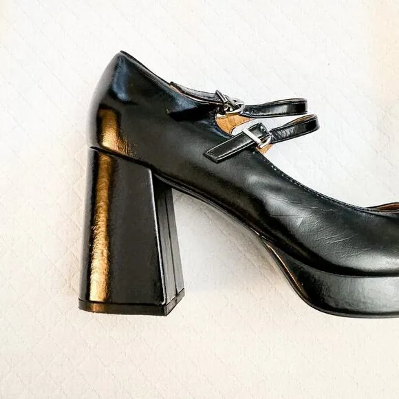 Nine West Black Mary Jane Colas Platform Heel Shoes Size 9
