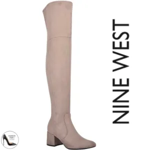Nine West Women’s Felipe Over the Knee High Tall Grey Beige Micro Suede Boot 7.5