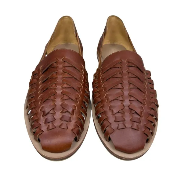Nisolo Mens Huarache Sandals Woven Brandy Brown Leather Slip On Casual Size 12
