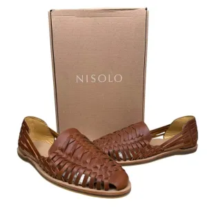 Nisolo Mens Huarache Sandals Woven Brandy Brown Leather Slip On Casual Size 12