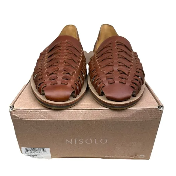 Nisolo Mens Huarache Sandals Woven Brandy Brown Leather Slip On Casual Size 12