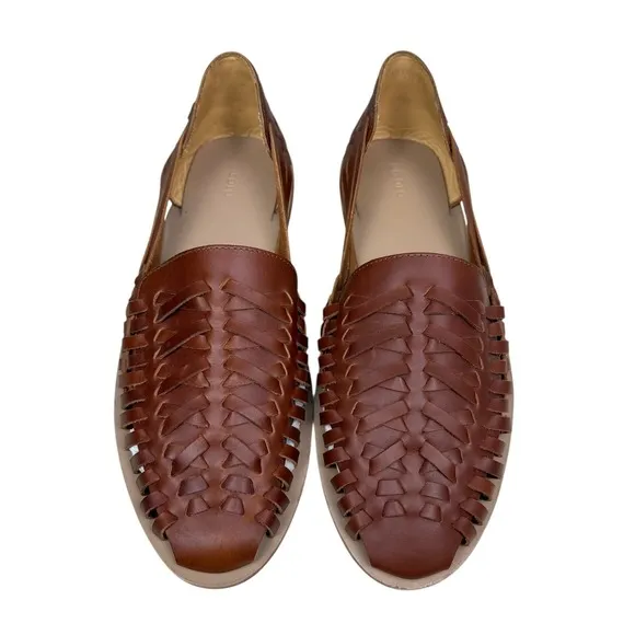 Nisolo Mens Huarache Sandals Woven Brandy Brown Leather Slip On Casual Size 12