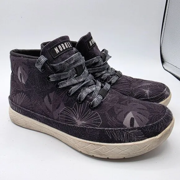 Nobull Black Oasis Canvas Mid Trainer Womens Size 7 Black Floral Sneaker Shoes