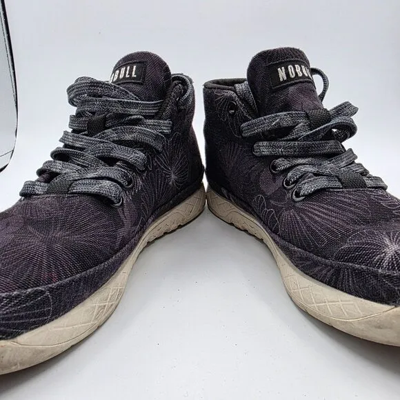 Nobull Black Oasis Canvas Mid Trainer Womens Size 7 Black Floral Sneaker Shoes