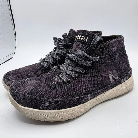 Nobull Black Oasis Canvas Mid Trainer Womens Size 7 Black Floral Sneaker Shoes