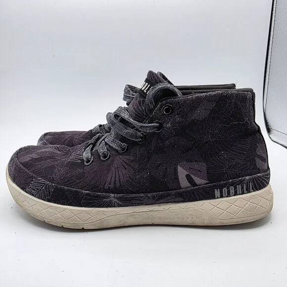 Nobull Black Oasis Canvas Mid Trainer Womens Size 7 Black Floral Sneaker Shoes