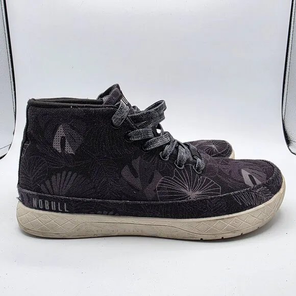 Nobull Black Oasis Canvas Mid Trainer Womens Size 7 Black Floral Sneaker Shoes