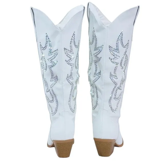 NWB White and Rhinestone Tall Cowgirl Cowboy Boots 7.5