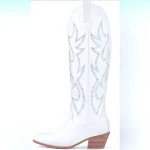 NWB White and Rhinestone Tall Cowgirl Cowboy Boots 7.5