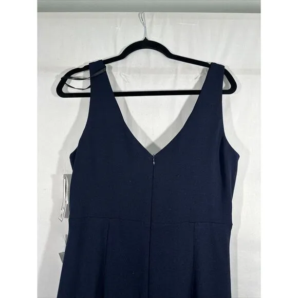 NWD $249 Betsy &amp; Adam [ 14 ] V-Neck‎ Cascade Ruffle High-Low Gown in Navy #Q1046