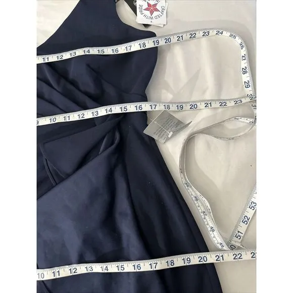 NWD $249 Betsy &amp; Adam [ 14 ] V-Neck‎ Cascade Ruffle High-Low Gown in Navy #Q1046