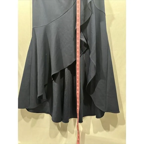 NWD $249 Betsy &amp; Adam [ 14 ] V-Neck‎ Cascade Ruffle High-Low Gown in Navy #Q1046