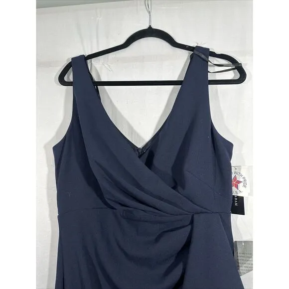 NWD $249 Betsy &amp; Adam [ 14 ] V-Neck‎ Cascade Ruffle High-Low Gown in Navy #Q1046