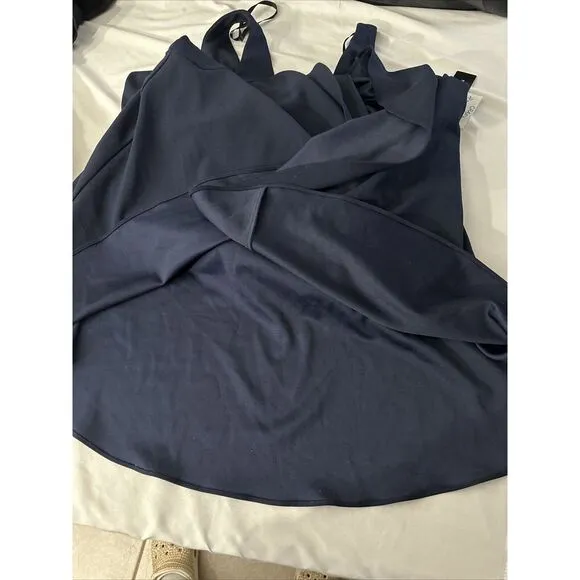 NWD $249 Betsy &amp; Adam [ 14 ] V-Neck‎ Cascade Ruffle High-Low Gown in Navy #Q1046