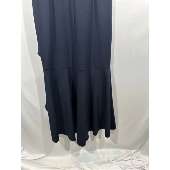 NWD $249 Betsy &amp; Adam [ 14 ] V-Neck‎ Cascade Ruffle High-Low Gown in Navy #Q1046
