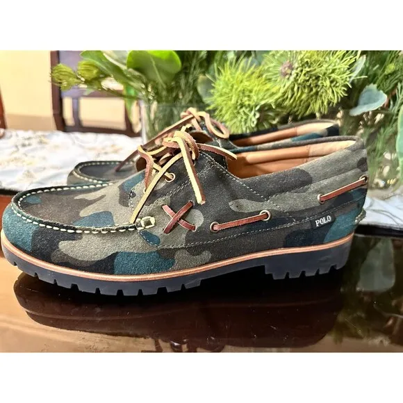 NWOB POLO RALPH LAUREN MEN'S shoes 11.5  Ranger Camo Suede Boat Shoes