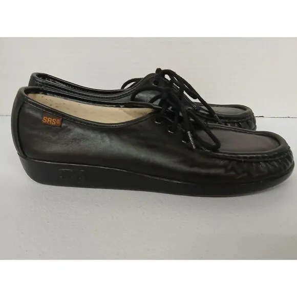 NWOB SAS Black Leather‎ Lace Up Comfort Walking Shoes Women's Size 9 S #