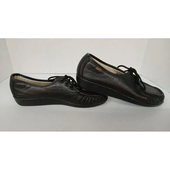 NWOB SAS Black Leather‎ Lace Up Comfort Walking Shoes Women's Size 9 S #