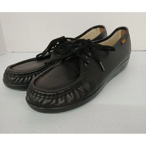NWOB SAS Black Leather‎ Lace Up Comfort Walking Shoes Women's Size 9 S #