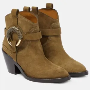 NWOB See by Chloe Hanna Hana Leather O Ring Booties in Military Green 38 / 8