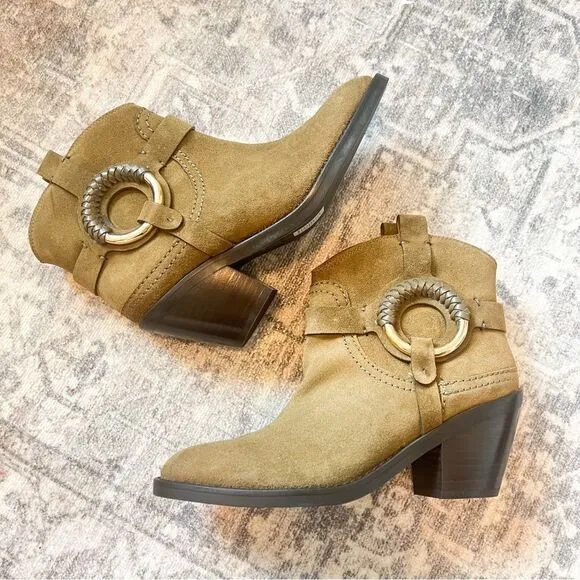 NWOB See by Chloe Hanna Hana Leather O Ring Booties in Military Green 38 / 8