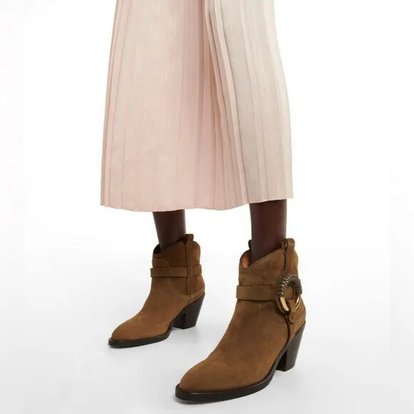 NWOB See by Chloe Hanna Hana Leather O Ring Booties in Military Green 38 / 8
