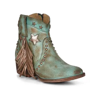 NWOT Circle G By Corral Distressed Western Ankle Boots Fringe Star Studs &amp; Inlay
