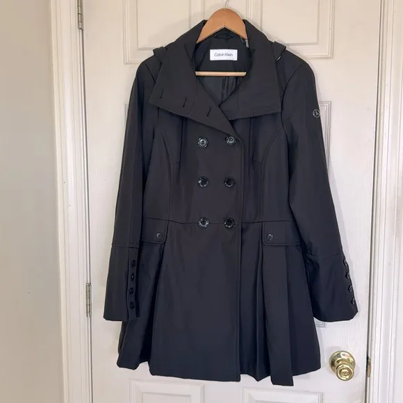 NWOT CK Women’s Black Spring Jacket Size Large Trench Coat Raincoat