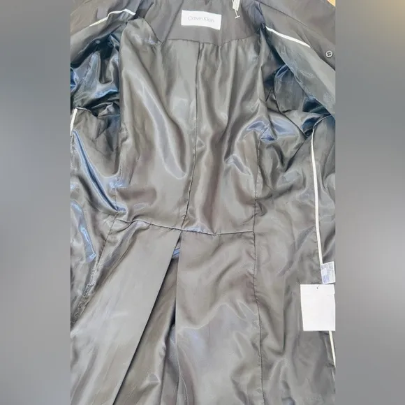 NWOT CK Women’s Black Spring Jacket Size Large Trench Coat Raincoat