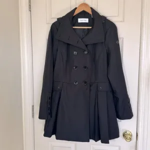 NWOT CK Women’s Black Spring Jacket Size Large Trench Coat Raincoat