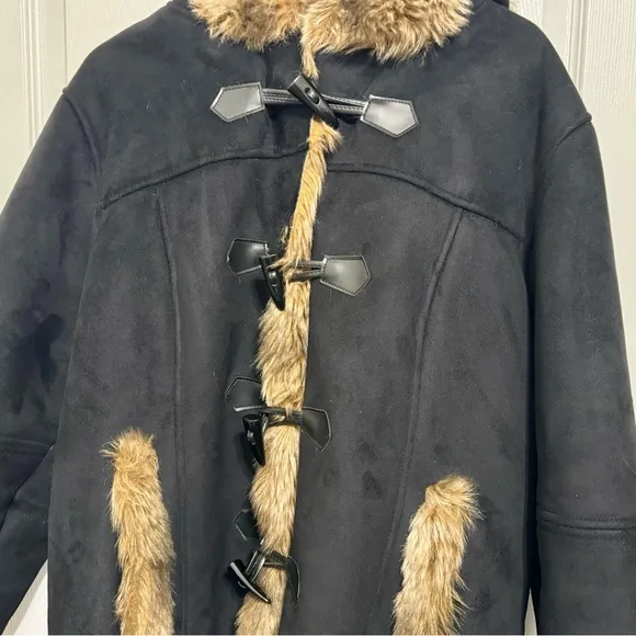 NWOT COLDWATER CREEK Black/Brown Faux Fur Coat Size 1XL 18