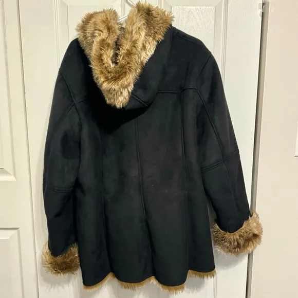 NWOT COLDWATER CREEK Black/Brown Faux Fur Coat Size 1XL 18
