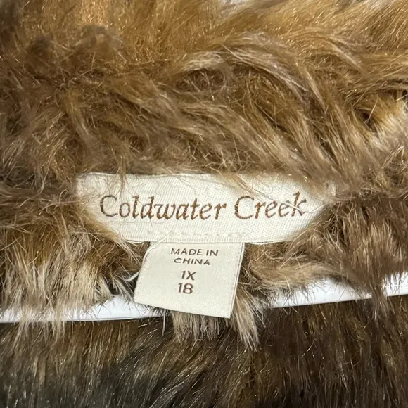 NWOT COLDWATER CREEK Black/Brown Faux Fur Coat Size 1XL 18