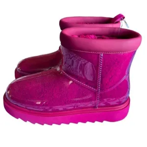 NWOT Koolaburra Pink Clear Covered Waterproof Boots Size 7
