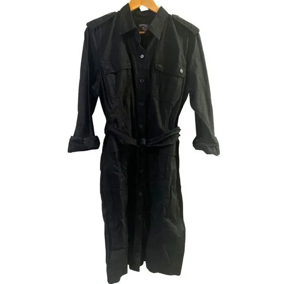 NWT American Living Womens Button Up Military-Style Black Utility Dress