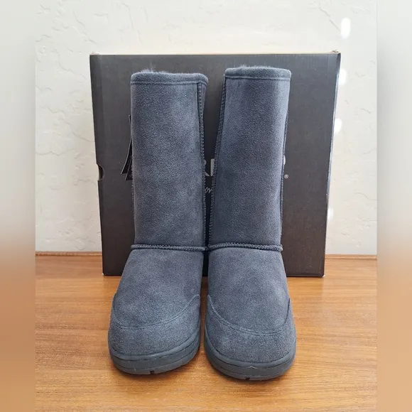 NWT Bearpaw suede boots wool sheepskin lined Meadow tall charcoal grey NIB