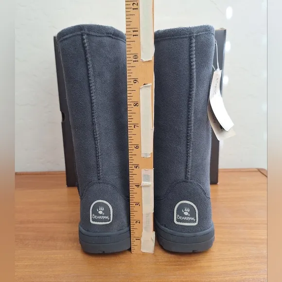 NWT Bearpaw suede boots wool sheepskin lined Meadow tall charcoal grey NIB
