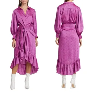 NWT Cinq A Sept Ruffle Satin Knotted Sydnie Shirtdress Ultra Size 4 $425