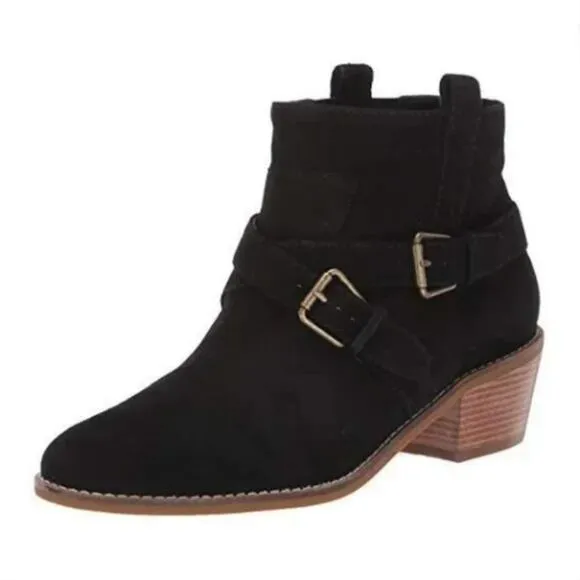 NWT Cole Haan Jensynn Short Boots Booties Suede Leather Buckle Black 8.5
