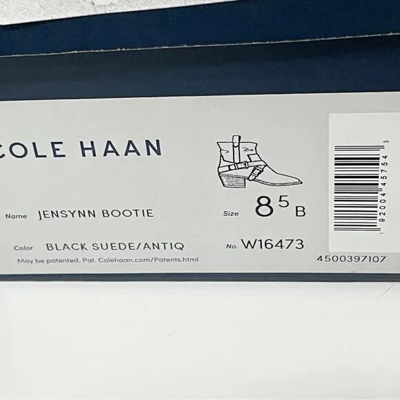 NWT Cole Haan Jensynn Short Boots Booties Suede Leather Buckle Black 8.5